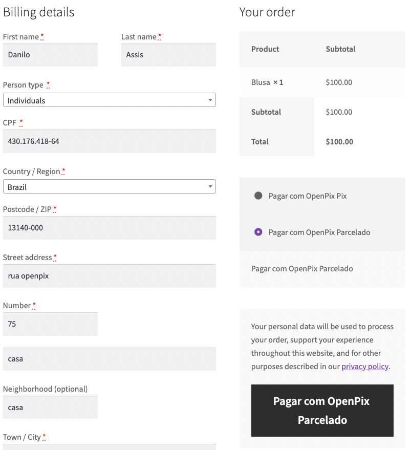 Woocommerce Checkout Parcelado